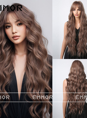 30inch Brown long curly wavy wig欧美棕色长卷大波浪全头套假发