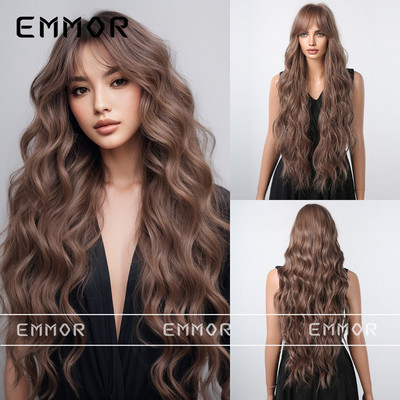 30inch Brown long curly wavy wig欧美棕色长卷大波浪全头套假发