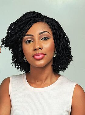 Twisted Braid Hair Afro Kinky Curly Wig Short Black Wigs假发