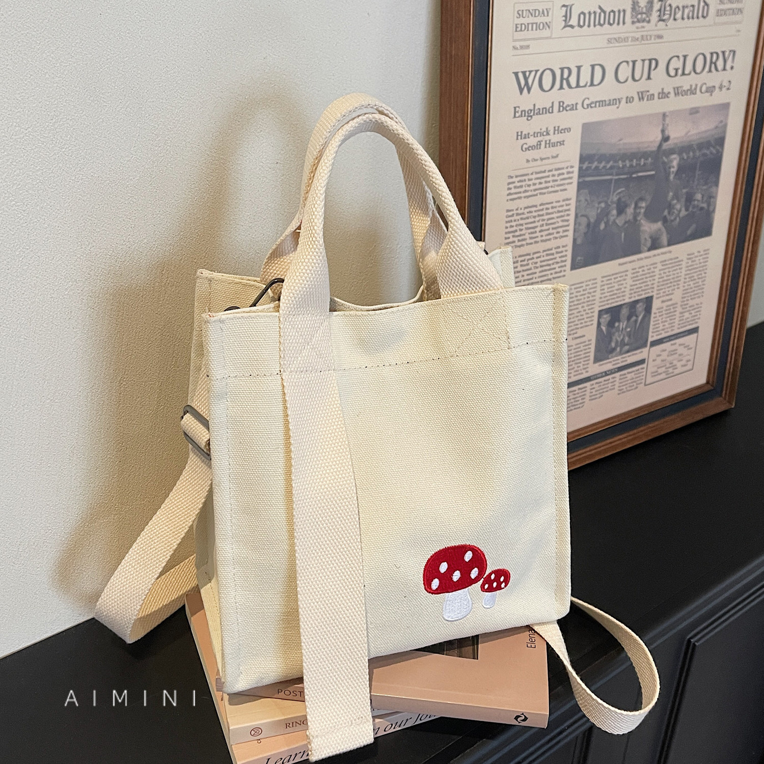 方形帆布包女手提小拎包2026春季新款时尚百搭日常通勤单肩斜挎包