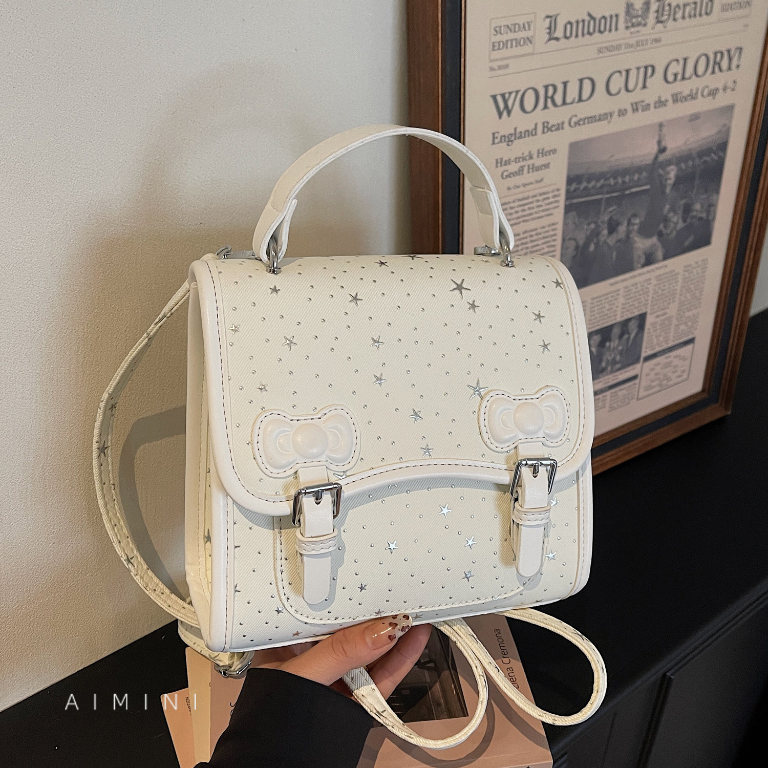 少女风星星印花双肩包女小型2026春季新款百搭时尚日常通勤小背包