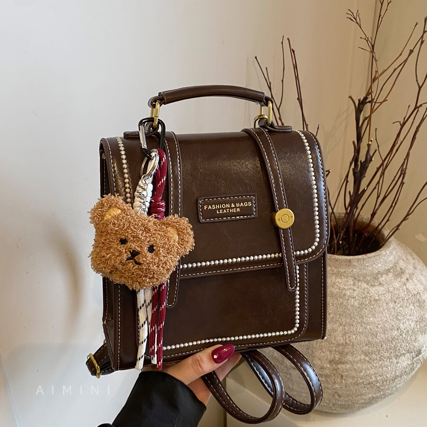 复古双肩包女小型2025秋冬新款高级感时尚百搭小众通勤斜挎小背包