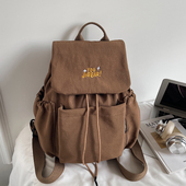 复古尼龙多口袋抽绳双肩包女小型2025秋冬新款 时尚 百搭通勤小背包
