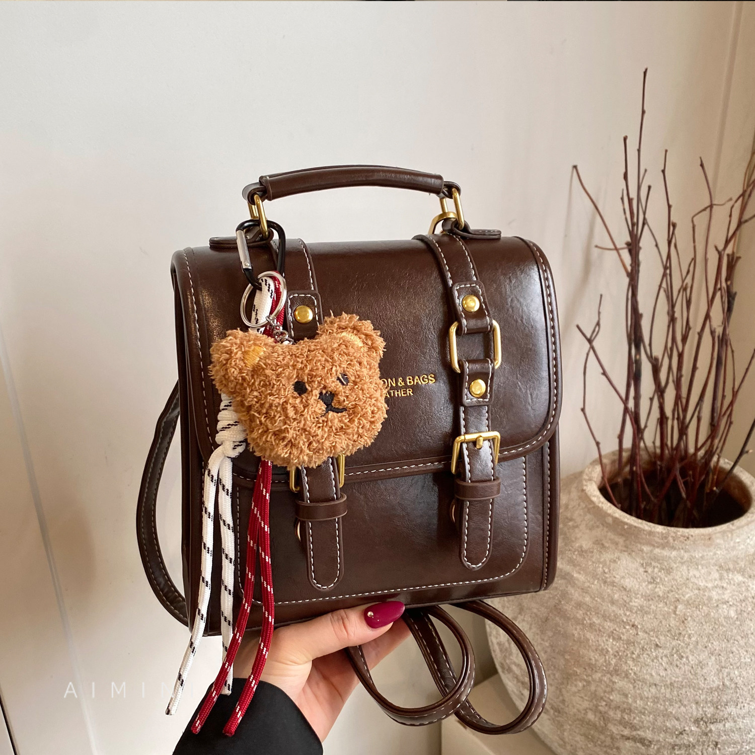 高级感复古双肩包女小型2025冬季新款时尚百搭通勤小背包斜挎包