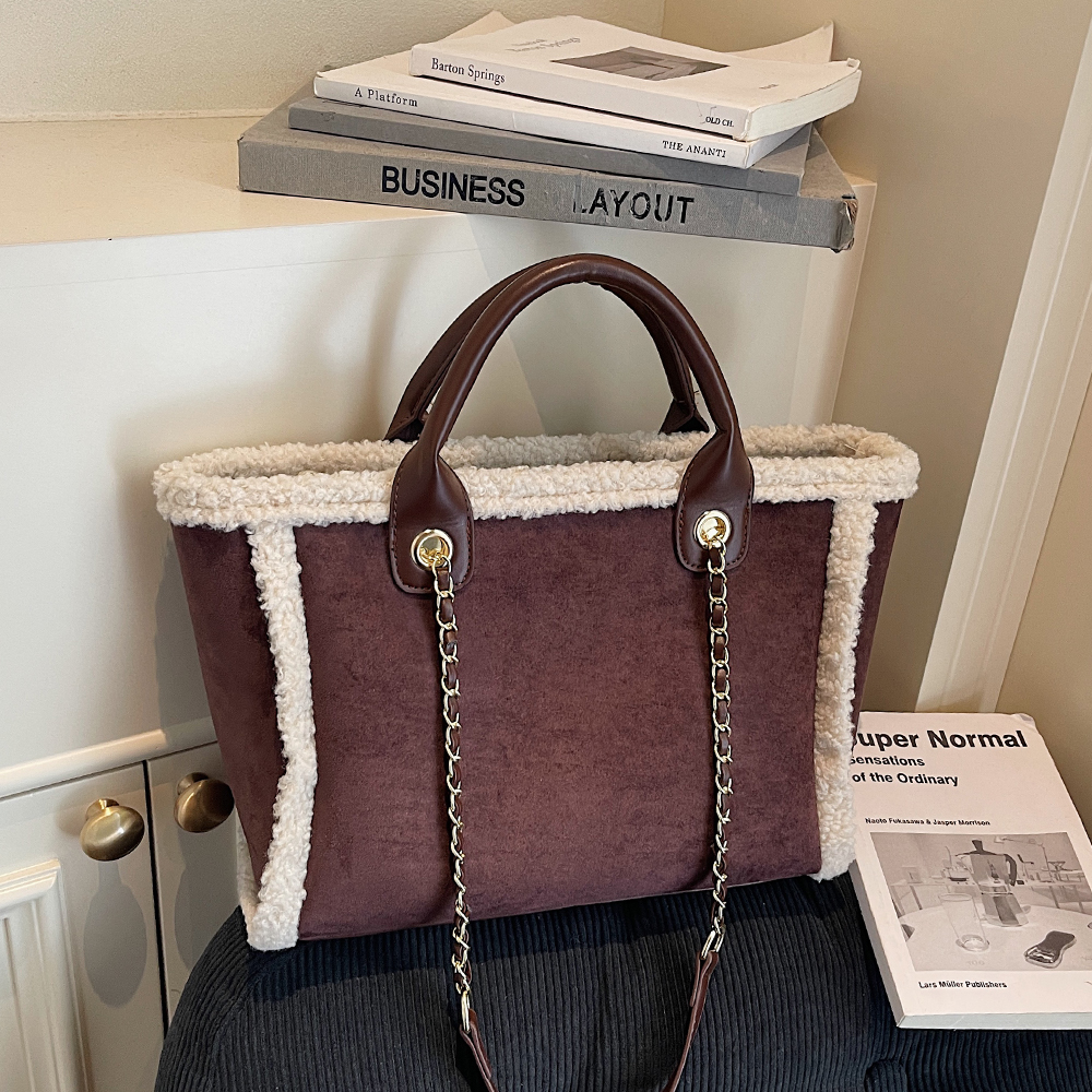 麂皮绒毛绒托特包女链条单肩包