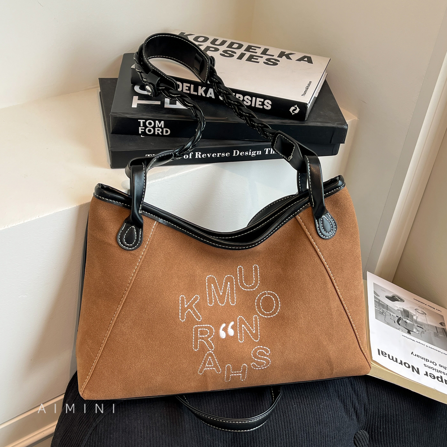 字母刺绣托特包女单肩斜挎包