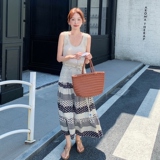 海边度假风镂空上衣套装裙子女夏季2025新款波点条纹半身裙两件套，女装套装/套裙，2C036