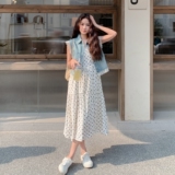 温柔穿搭薄款牛仔马甲连衣裙女夏新款显瘦波点吊带长裙，女装连衣裙，2C036