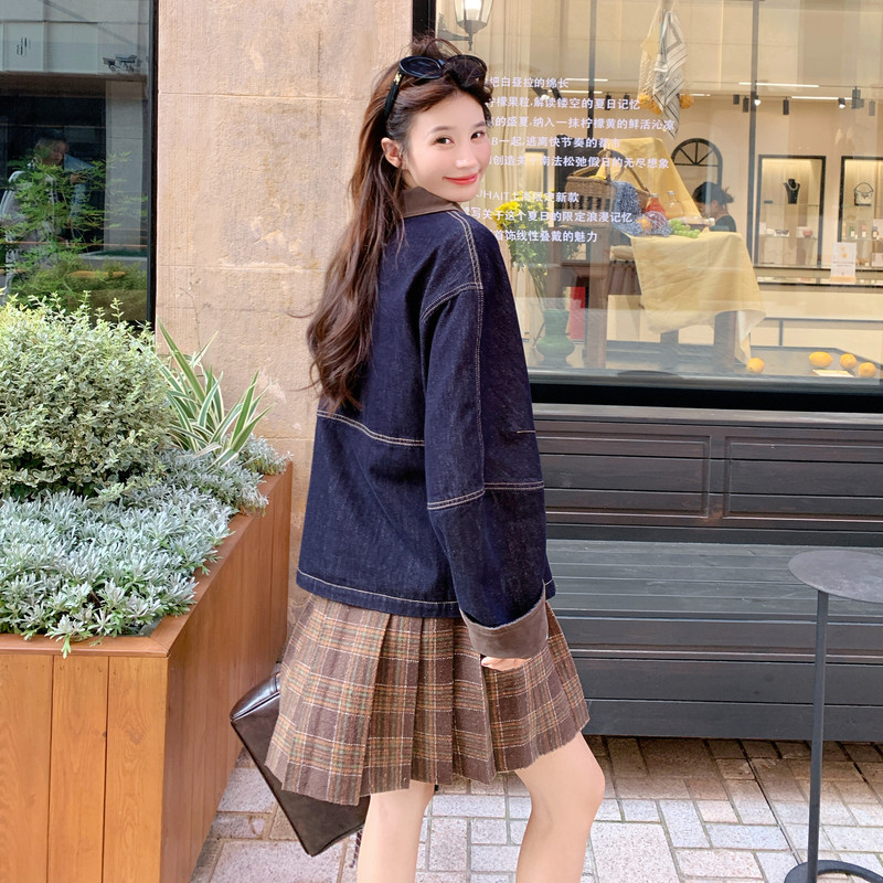 学院风复古翻领牛仔外套女2025秋季新款盐系休闲小个子夹克上衣潮,女装短外套,2C036