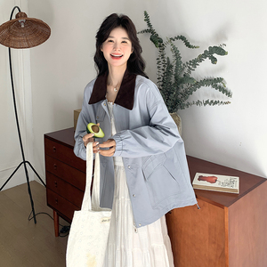 秋装新款 冰河蓝领子拼色风衣外套 RF2C036-F326-P150-K218图片