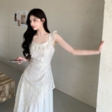 法式纯欲风白色连衣裙女夏季2025新款巨好看温柔绝美漂亮蕾丝长裙，女装连衣裙，2C036
