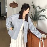 秋装新款冰河蓝领子拼色风衣外套RF2C036-F326-P150-K218，女装风衣，2C036