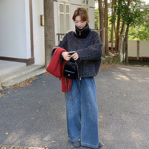 韩系穿搭黑灰花双面呢短外套女秋冬2025新款加厚翻领羊毛夹克上衣图片