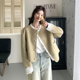 蕾丝拼接小香风毛呢外套女2025春季新款高级感超好看气质短款上衣，女装毛呢外套，2C036