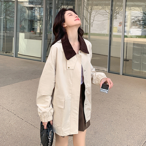 独特设计撞色工装风衣外套女春秋2025新款韩系休闲慵懒风chic大衣图片