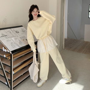 奶甜系蕾丝拼接卫衣女2025春季新款韩系减龄小个子卫裤图片