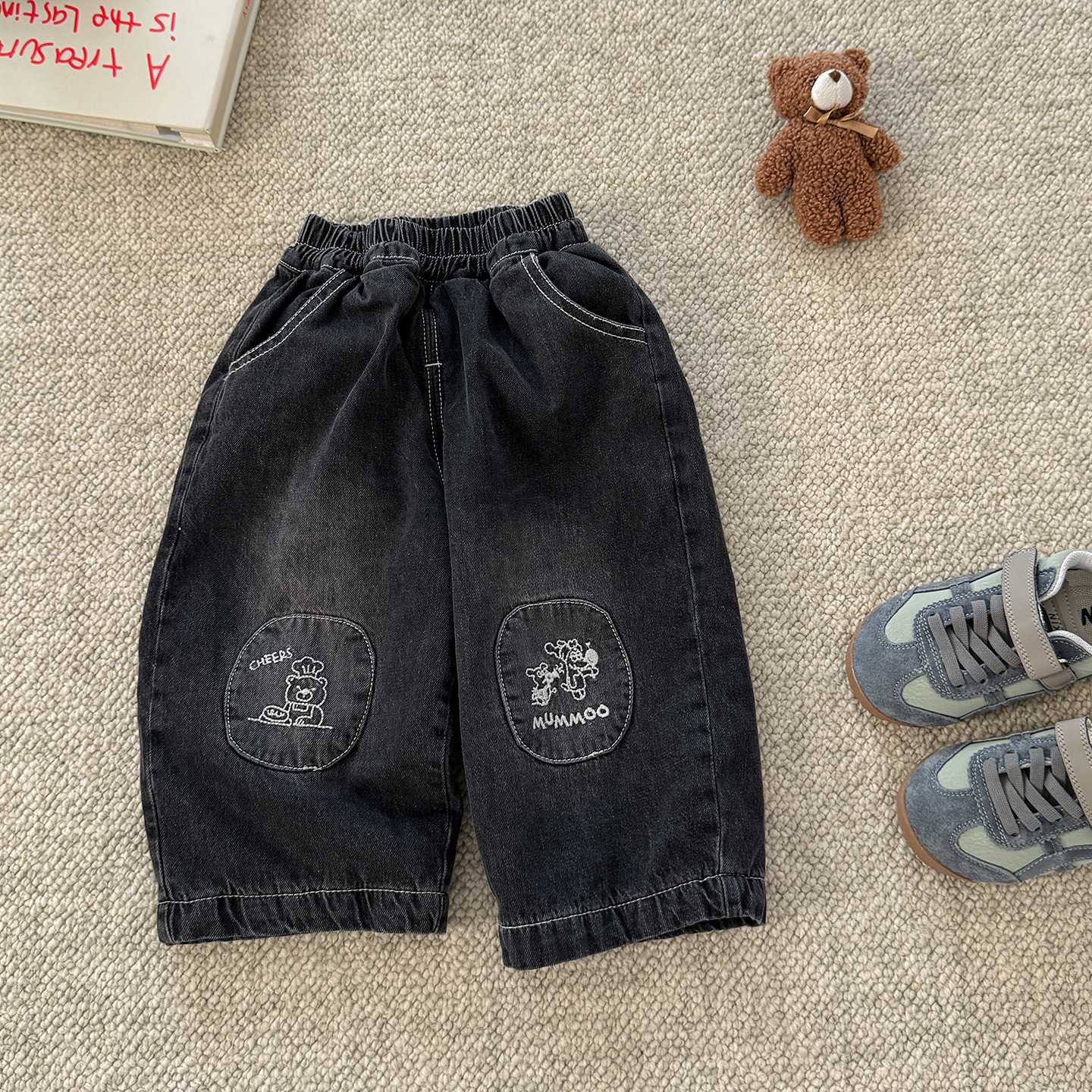 婴幼儿秋冬卡通刺绣牛仔棉裤男童