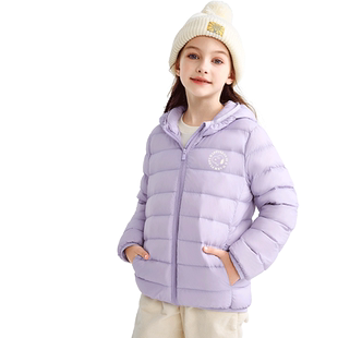 史努比女童羽绒服轻薄冬季保暖紫色2023新款冬装儿童羽绒衣女短款