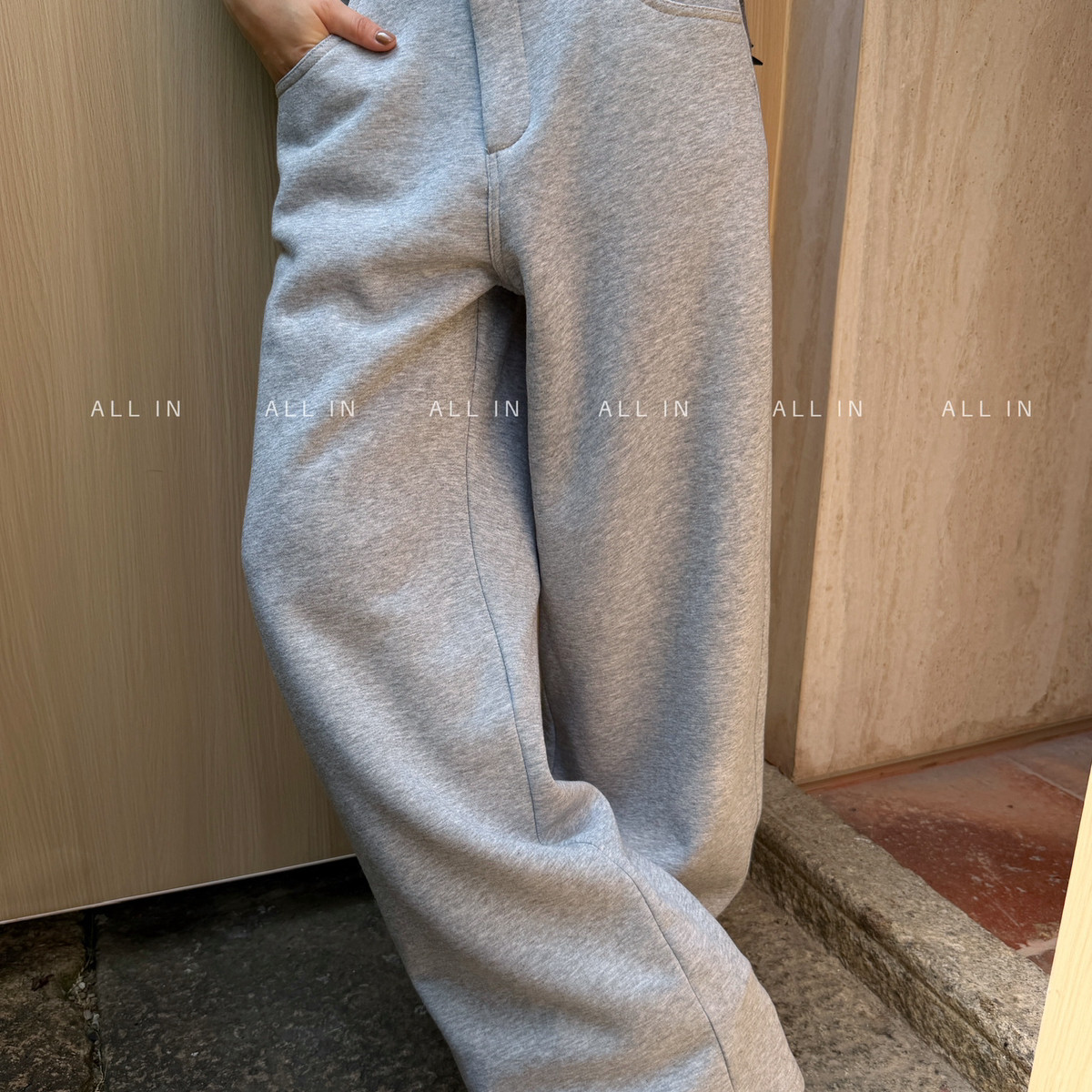 ALL IN-冬上新美式复古后口袋刺绣加绒直筒卫裤休闲裤休闲裤5285