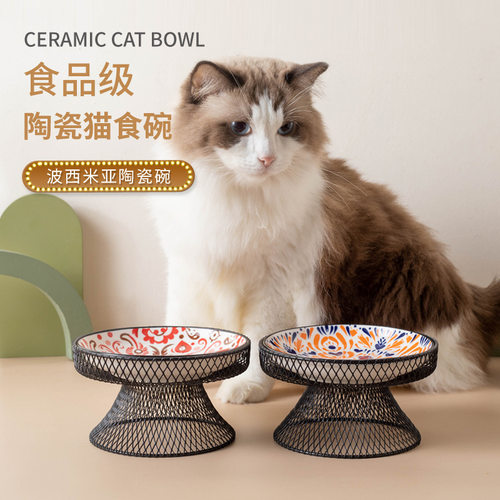 波西米亚猫碗猫咪食盆猫盆宠物猫高脚护颈猫粮碗猫饭盆