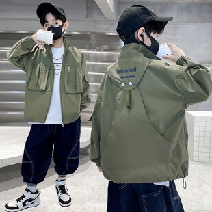 男童春款外套2025新款中大童夹克秋款男孩春秋帅气工装上衣外套潮