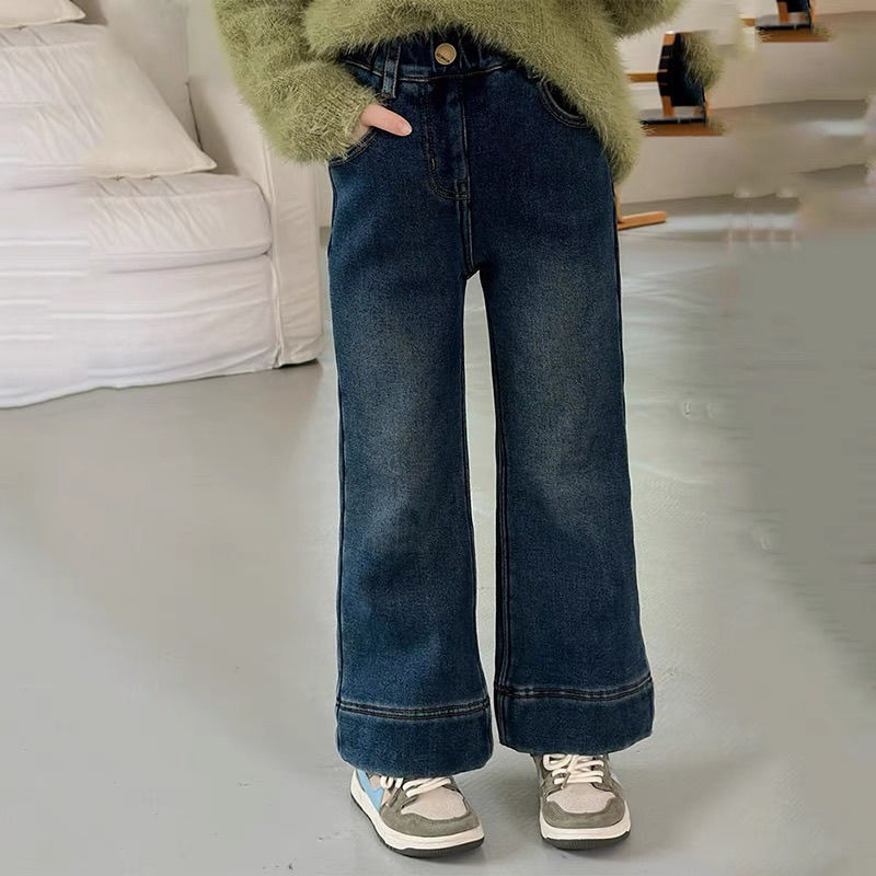 童装女童加绒牛仔裤秋冬2025新款洋气喇叭裤儿童百搭冬天加厚裤子