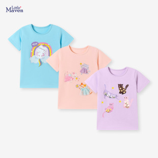 欧美风卡通儿童T恤 Little 女童套装 短袖 可爱宝宝上衣 maven夏季