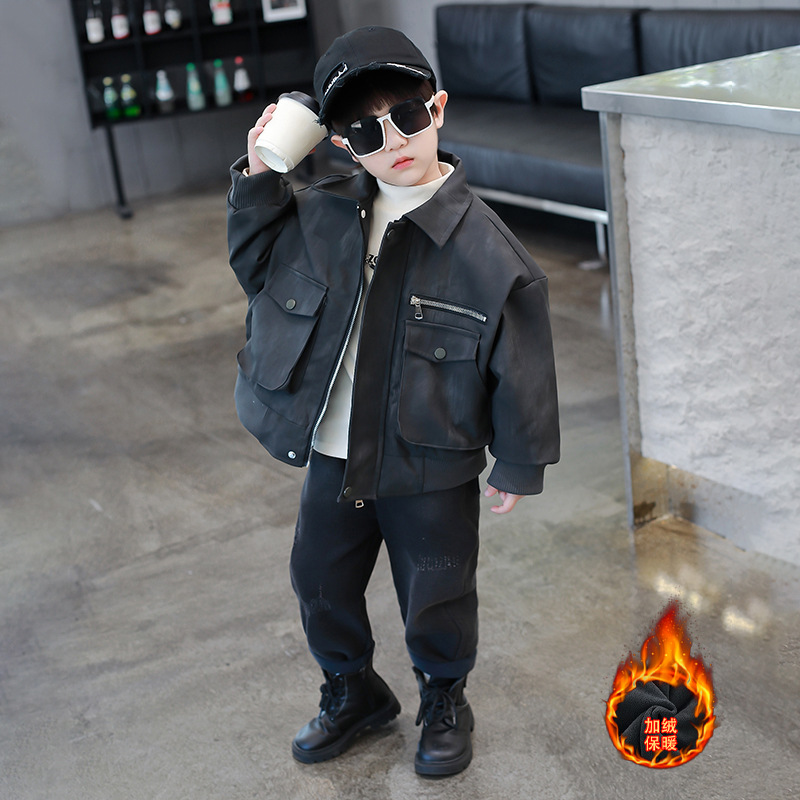 童装男童加绒皮衣2025冬季新款儿童韩版帅气夹克外套中小童洋气