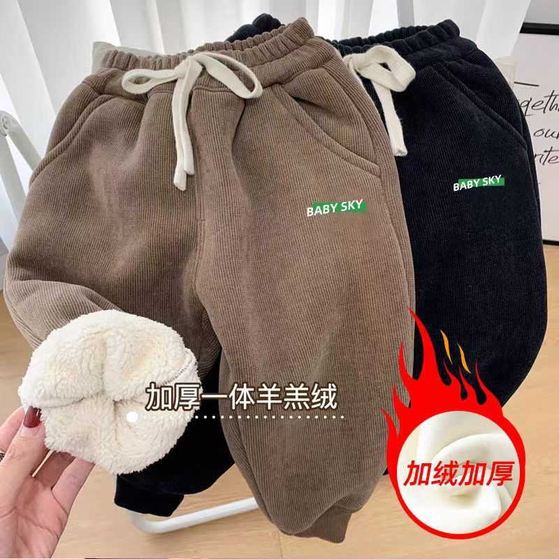 冬天男童裤子加绒加厚男宝宝儿童棉裤中大童休闲长裤一体绒运动裤