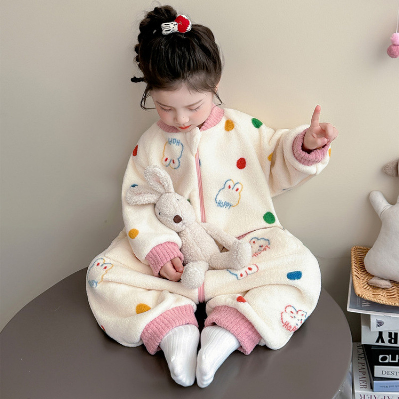 女童连体睡衣秋冬法兰绒儿童珊瑚绒女孩防着凉冬季女宝宝连身睡袋