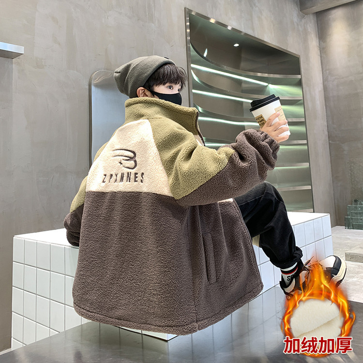 男童棉服2025冬季新品加绒毛毛衣加厚儿童洋气外套时髦夹棉加棉袄