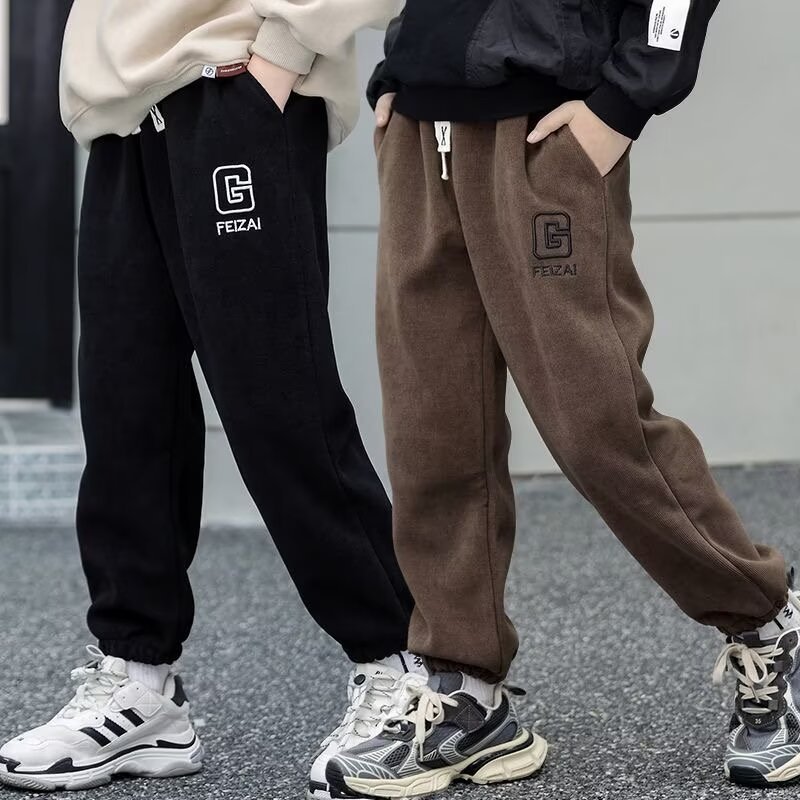 男童裤子春秋2024新款儿童灯芯绒时尚宽松运动裤冬天加绒休闲长裤