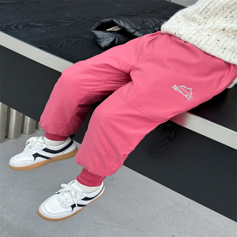 2025冬季防风防水保暖加厚抗寒儿童羽绒服裤子校服休闲白鸭绒充绒