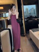 French high-end pleated halter dress for women, summer purple pure and elegant long dress, vacation-style atmosphere dress thumbnail 6