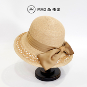 法式 MAO品帽堂 2025春夏新款 拉菲草帽女蝴蝶结镂空优雅出游遮阳帽
