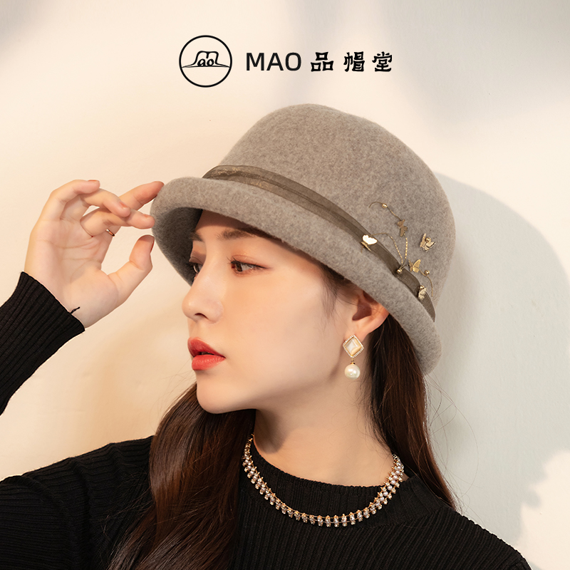 秋冬纯羊毛卷边渔夫帽女士