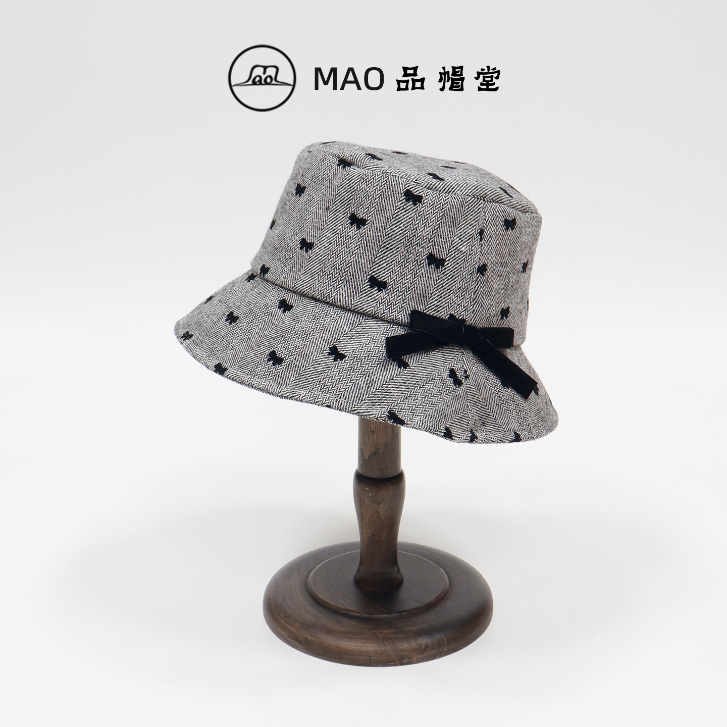 蝴蝶结斜纹渔夫帽女秋冬新款