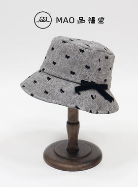 MAO品帽堂 蝴蝶结斜纹渔夫帽女秋冬新款休闲时尚百搭气质优雅盆帽