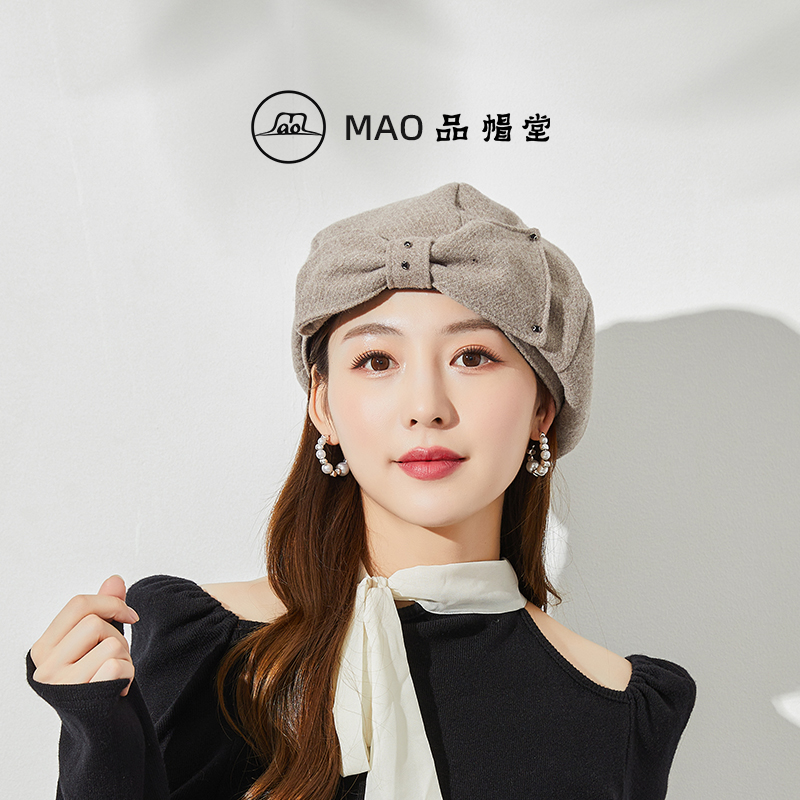 蝴蝶结云朵贝雷帽女士文艺八角帽
