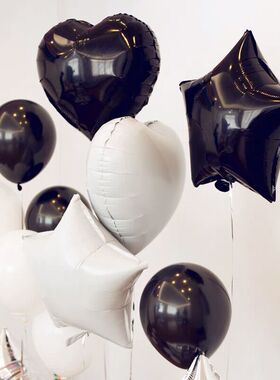 黑色白色爱心形铝膜气球男神男孩生日快乐派对装饰品野餐拍照道具