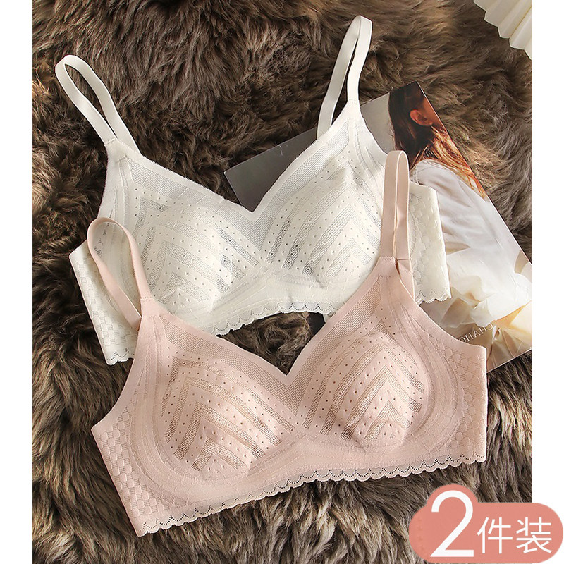 超薄款蕾丝兔耳朵内衣女大胸显小收副乳防下垂上托无钢圈少女文胸