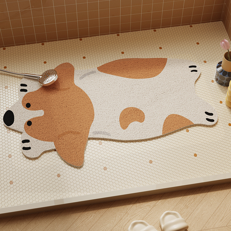 卡通可爱柯基浴室地垫少儿淋浴房洗澡冲凉防滑防摔脚垫卫生间专用