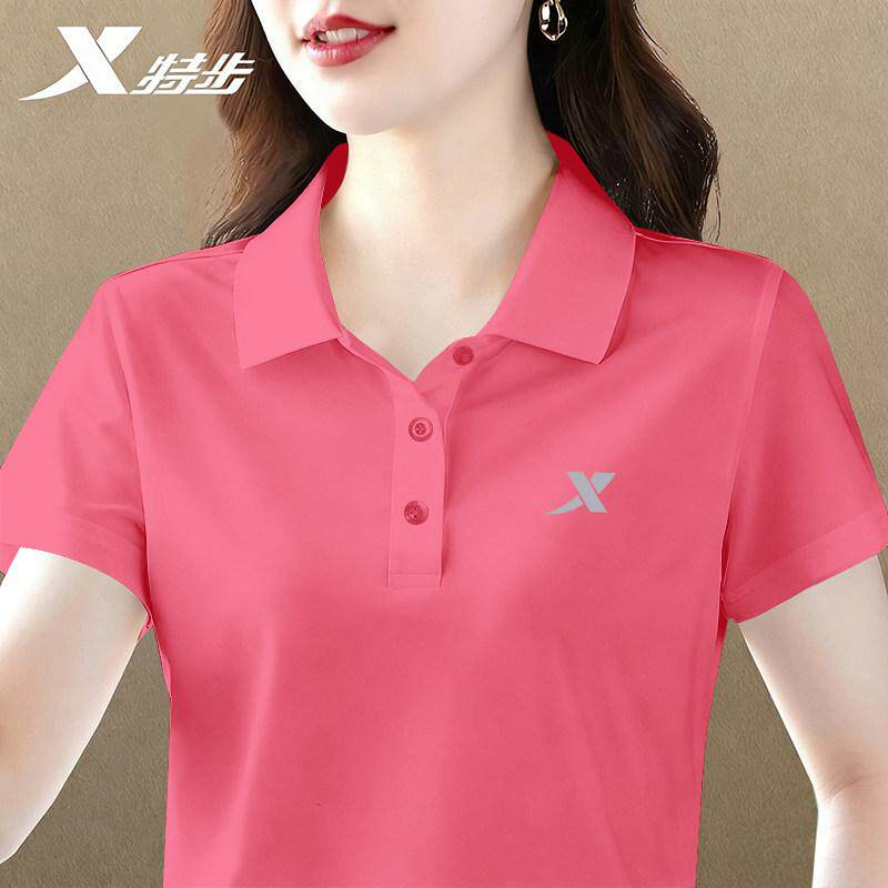特步Polo衫女夏季透气冰丝速干短袖t恤女士翻领正肩宽松半袖女装图片