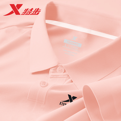 特步短袖t恤女装Polo衫夏季冰丝速干女翻领宽松半袖T百搭休闲体恤