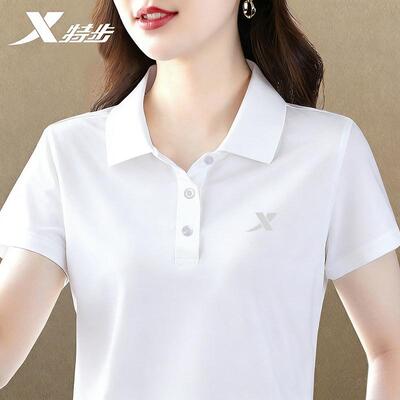 特步短袖女装Polo衫正品夏季冰丝透气速干翻领正肩t恤休闲宽松T恤