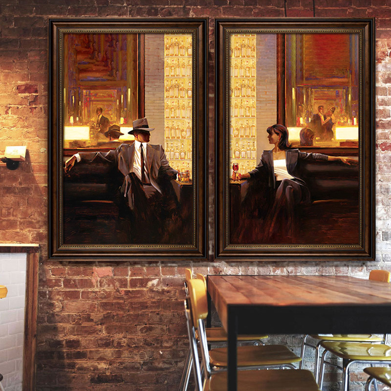 西餐厅装饰画会所酒店复古油画烟酒行酒吧包厢背景墙挂画图片