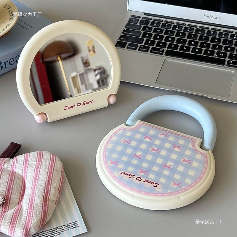 创意折叠化妆镜办公室ins多功能便携学生宿舍桌面可立梳妆小镜子