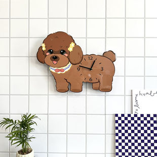 可爱泰迪狗狗尾巴摆动创意装饰挂墙钟表客厅静音家用时钟摆件