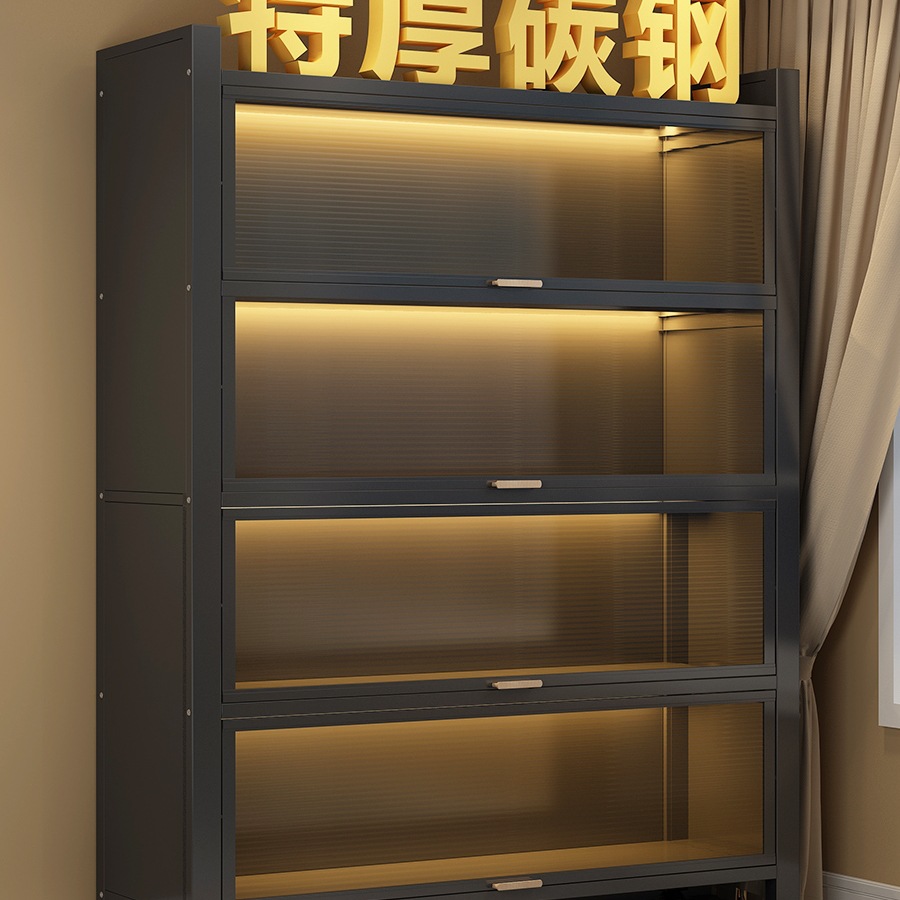 家用收纳柜钢制储物柜卧室书柜客厅阳台落地多层带门置物柜铁皮柜