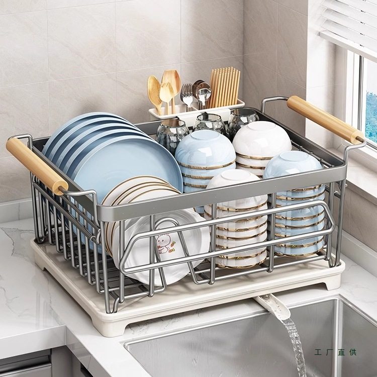 厨房碗架沥水架304不锈钢碗碟置物架台面单层放碗筷盘子收纳篮筐